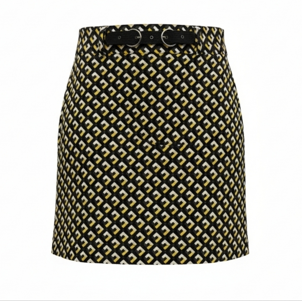 LOFT Black and Yellow Geometric Mini Skirt EUC